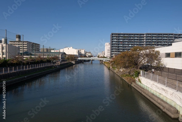 Obraz 大阪、都市、風景、川、橋、秋	