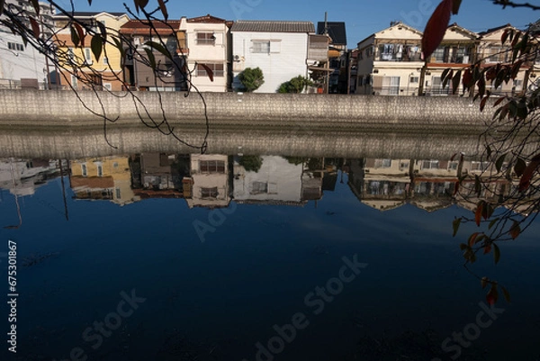 Obraz 大阪、都市、風景、川、橋、秋	