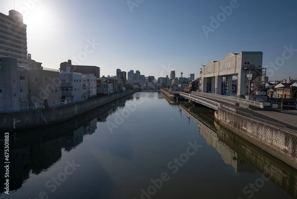 Obraz 大阪、都市、風景、川、橋、秋	