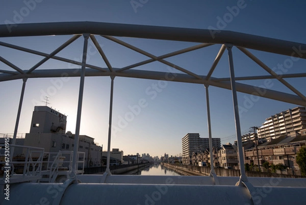 Obraz 大阪、都市、風景、川、橋、秋	