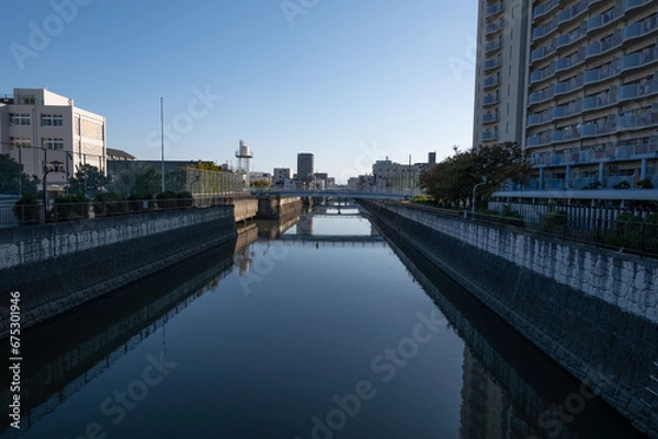 Obraz 大阪、都市、風景、川、橋、秋	