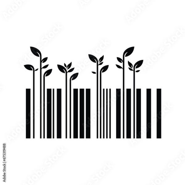 Fototapeta Conceptual barcode with tea leaves growing up isolated on white background perfect for tea bottle package product
