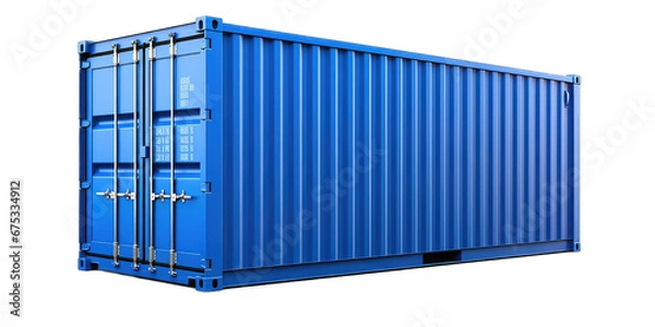 Fototapeta Blue cargo container isolated on transparent background. Modern industrial shipping equipment