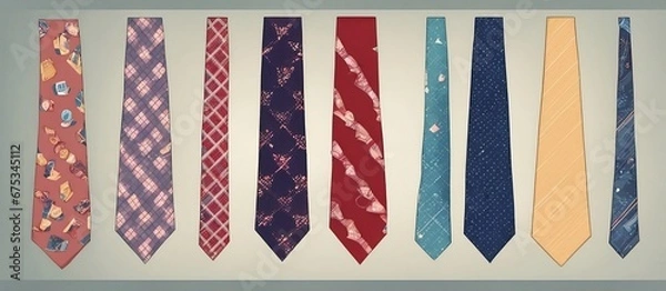 Obraz row od different mal neckties isolated on white