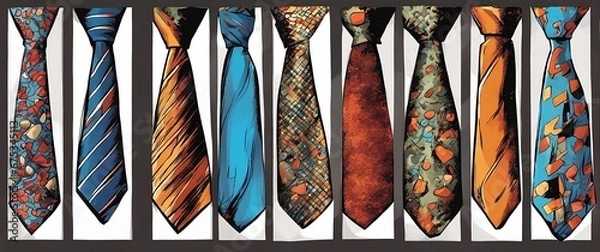 Obraz row od different mal neckties isolated on white