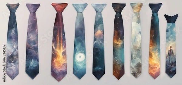 Obraz row od different mal neckties isolated on white