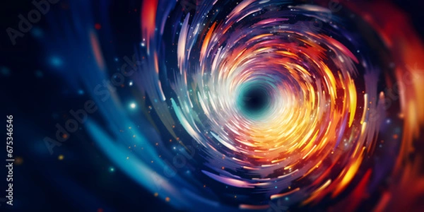 Obraz Black hole attracting light like a spiraling vortex, kaleidoscopic abstract background with copy space