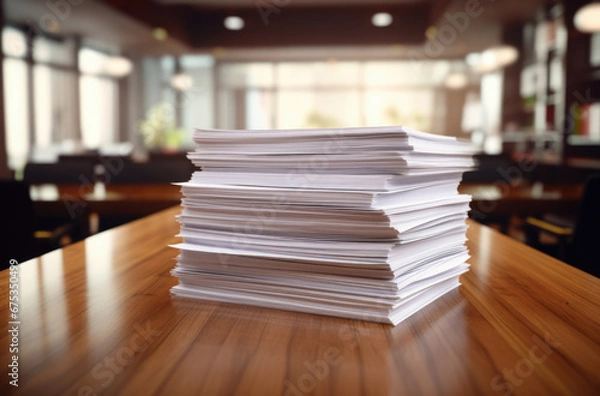 Obraz Stack of blank paper on wooden table indoors