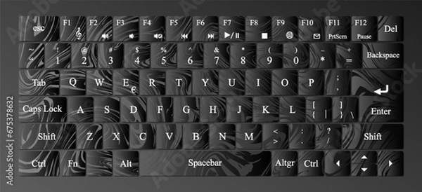 Fototapeta Vector modern qwerty Keyboard Layout Stencil cut. Marble background.
