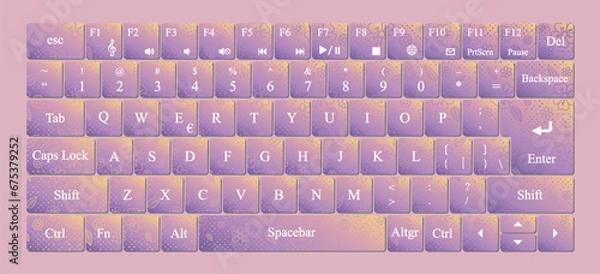 Fototapeta Vector modern qwerty Keyboard Layout Stencil cut. flower pattern background.