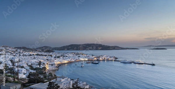 Fototapeta Looking across the harbour in Mykonos town on Mykonos island one of the Cyclades islands in Greece