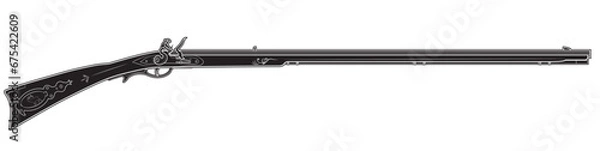 Obraz Illustration of Traditional American flintlock long rifle Frontier. Black. Right side.
