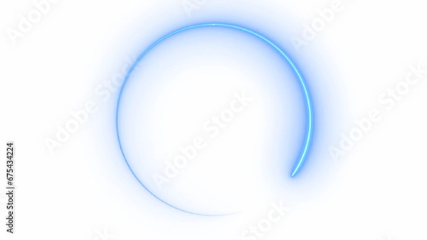 Fototapeta Abstract blue neon glowing circle frame, animated moving led light screen ring projection 3d rendering, empty space border presentation design background, futuristic laser line sprectrum backdrop