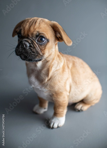 Obraz Pug Puppy Studio Shot on Grey Background