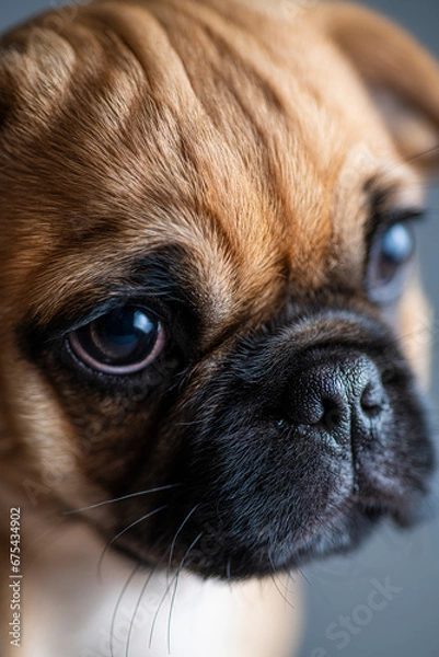 Obraz Pug Puppy Studio Shot on Grey Background