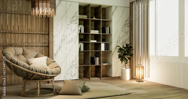 Fototapeta sofa armchair minimalist design japan style.3D rendering
