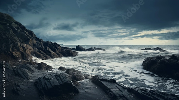 Fototapeta Rough Sea Landscape in Dark Tone