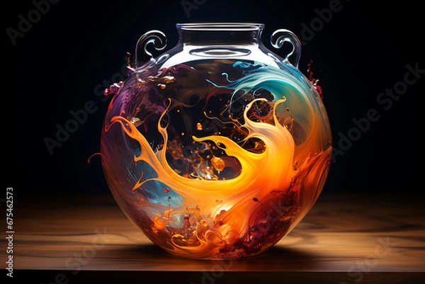 Fototapeta A Multi-Colored Glass Vase Isolated In Black Background