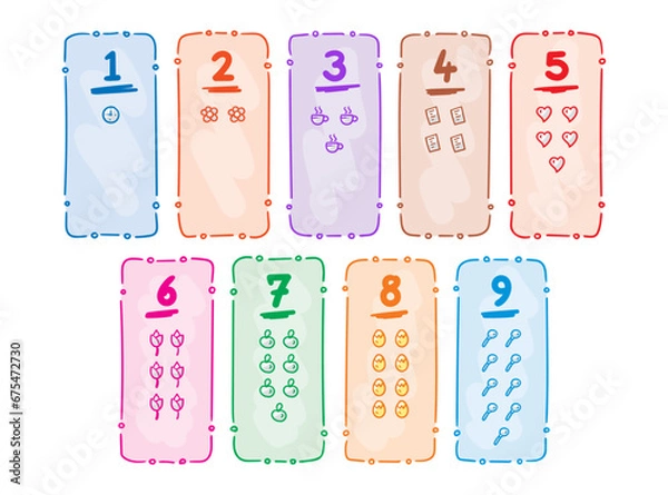 Fototapeta numbers and symbols 1-9. number exercises for training hand drawn. concept of scribble numbers and symbols by number. number exercises for education, school
