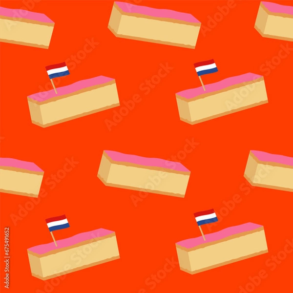 Obraz Seamless background wish traditional Dutch cake.  Pink tompouce, traditional Dutch pastry. Holiday in the Netherlands king's day