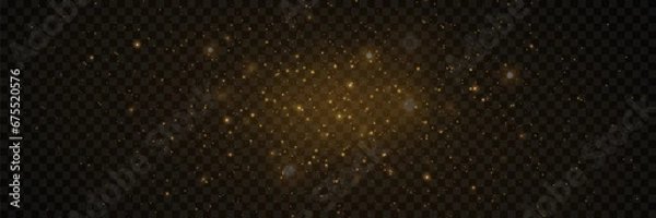 Fototapeta Yellow dust. Beautiful light flashes. Dust particles fly in space. Bokeh effect. On a transparent background.