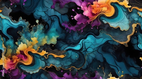 Obraz Seamless abstract wavy ink with multi color design, background