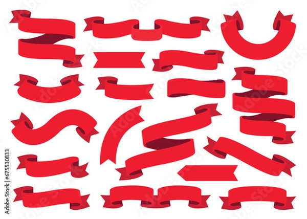 Obraz set of red ribbons, elegant set of decorative red ribbons, red banners