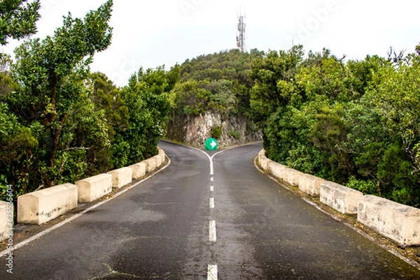Obraz A forked or Y-intersection or junction where you have to turn right. 