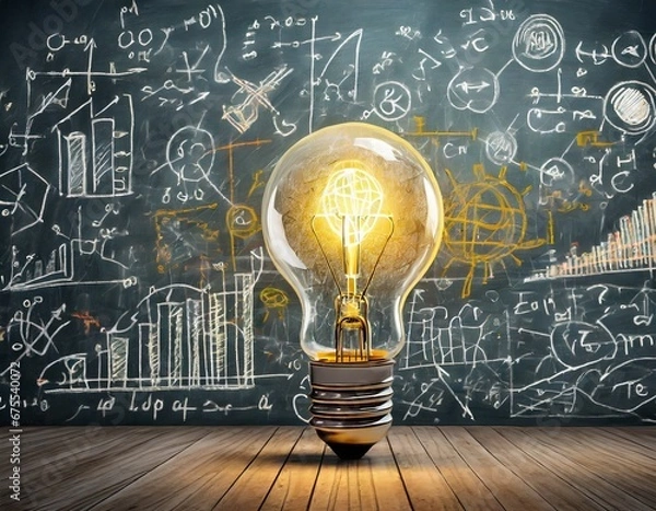 Obraz アイデアを思い付いた電球のイメージ