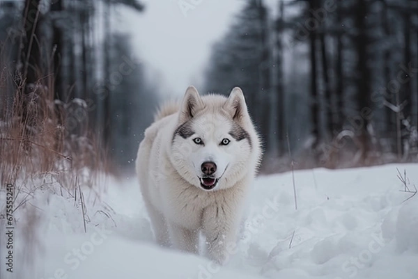 Fototapeta Siberian husky in the snow