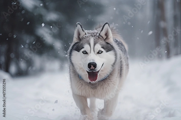 Fototapeta Siberian husky in the snow