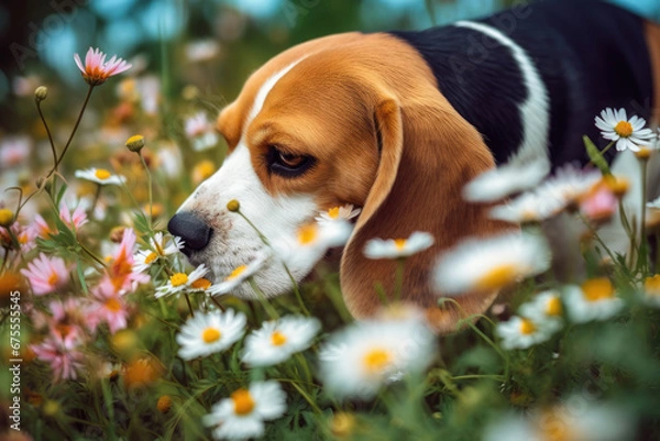 Obraz Beagle in flower meadow
