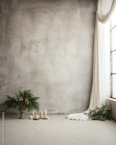 Obraz Simple and Clean Boho Christmas Studio Backdrop. Creative minimalist holiday background.