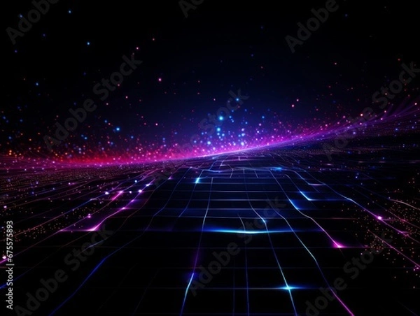 Fototapeta Abstract sci-fi blue and purple background, concept of digital future., AI