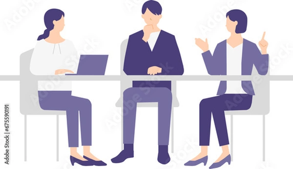 Fototapeta チームミーティングをするビジネスパーソンのイメージイラスト