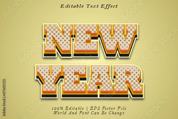 Fototapeta New Year Editable Text Effect 3D Emboss Cartoon Style