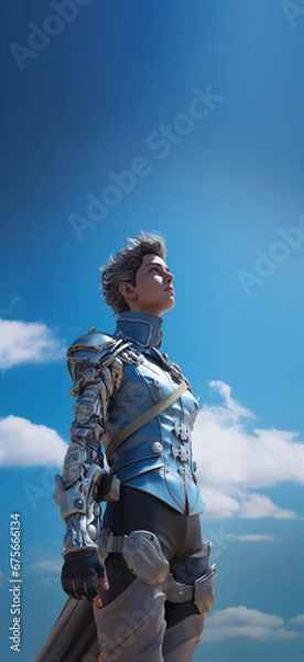 Obraz A handsome game character is looking at the sky