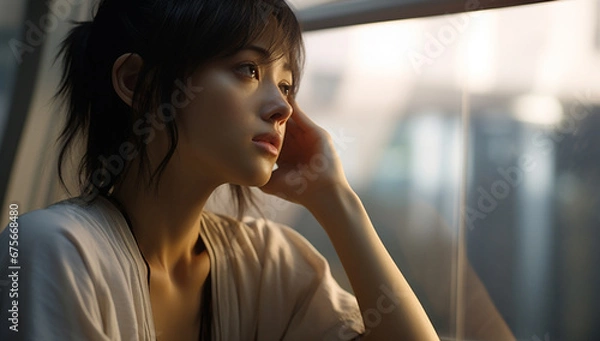 Obraz 黄昏る　悩み　女性