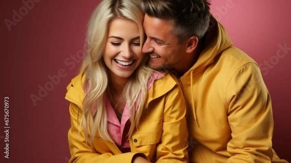 Fototapeta Loving Couple Warm Sweaters Having Fun, Gradient Color Background, Background Images , Hd Wallpapers