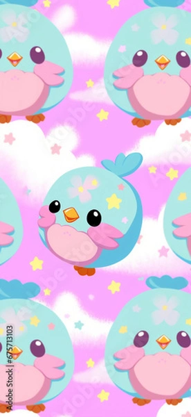 Obraz Cute rounded bird with colourful background