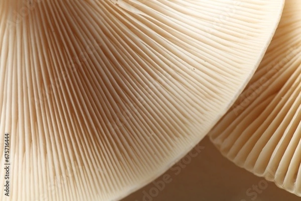 Fototapeta Raw forest mushrooms on beige background, macro view