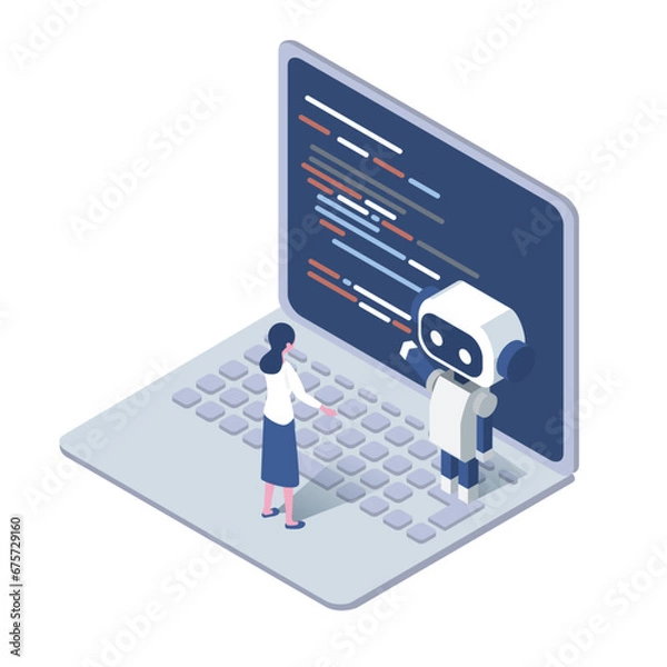 Fototapeta Vector isometric illustration of Artificial intelligence AI robot