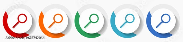 Obraz Search glass vector icon set, flat design colorful round icons in 5 color options for webdesign and mobile applications