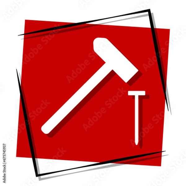 Fototapeta hammer and nail red banner in frame. Vector illustration.