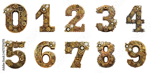 Fototapeta Set of numbers in steampunk style, generative AI