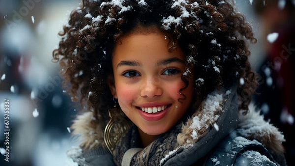 Fototapeta portrait of happy child in winter time