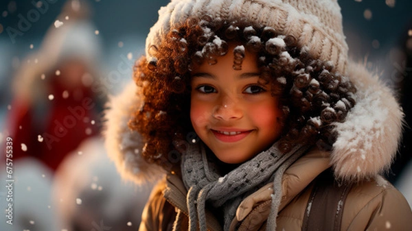 Fototapeta portrait of happy child in winter time