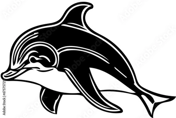 Fototapeta Dolphin vector illustration black and white | Silhouette of a black dolphin
