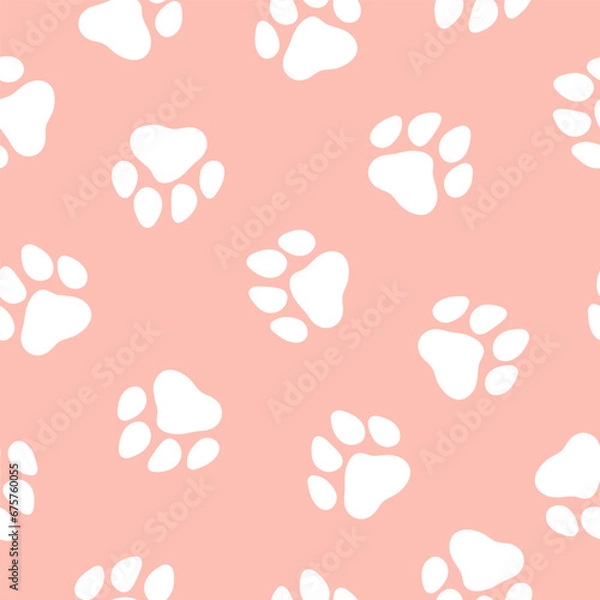 Fototapeta Pink seamless pattern with white paws