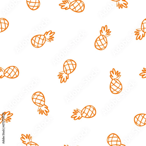 Fototapeta Seamless pattern with orange outline pineapples